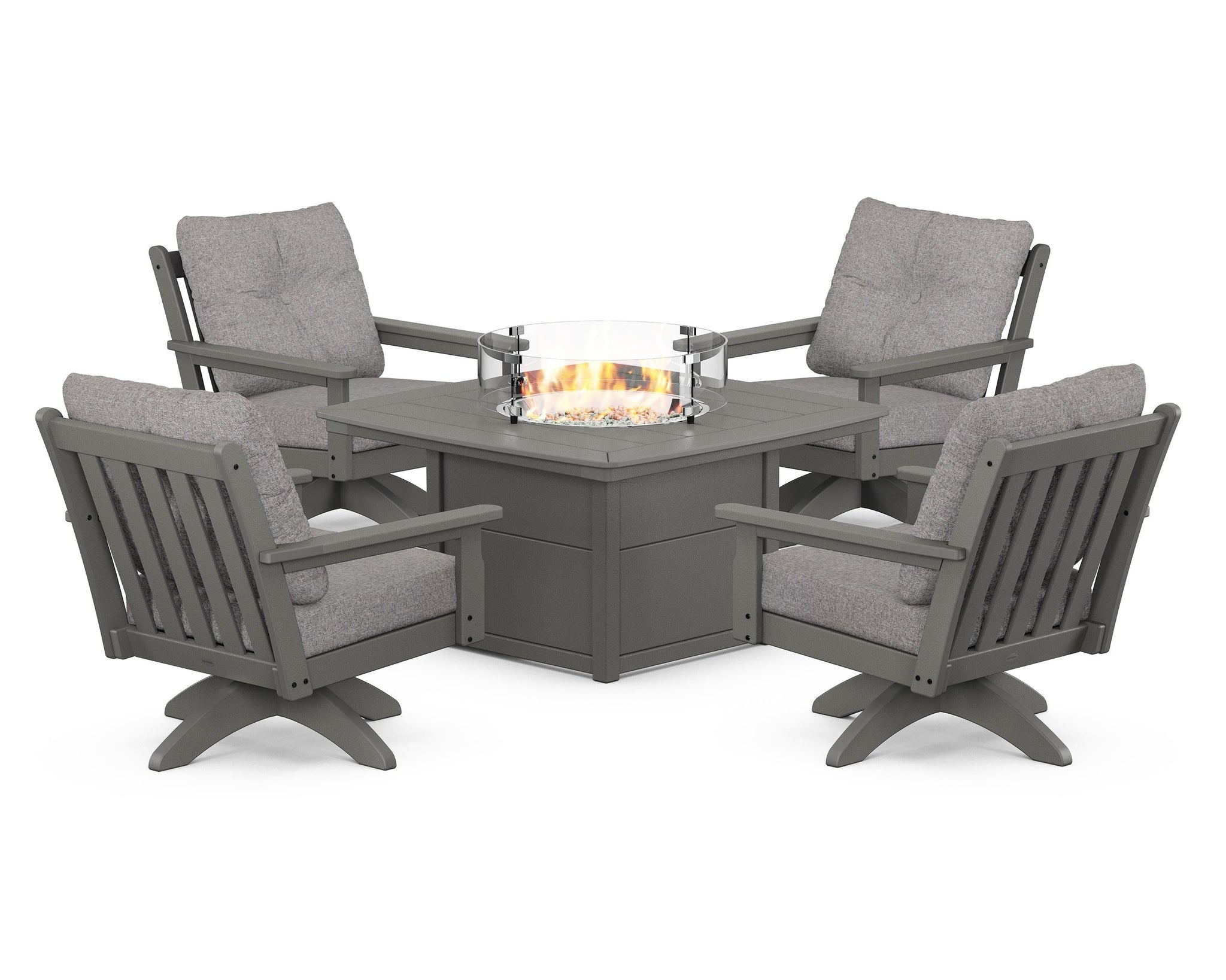 Vineyard 5-Piece Deep Seating Swivel Conversation Set with Fire Pit Table