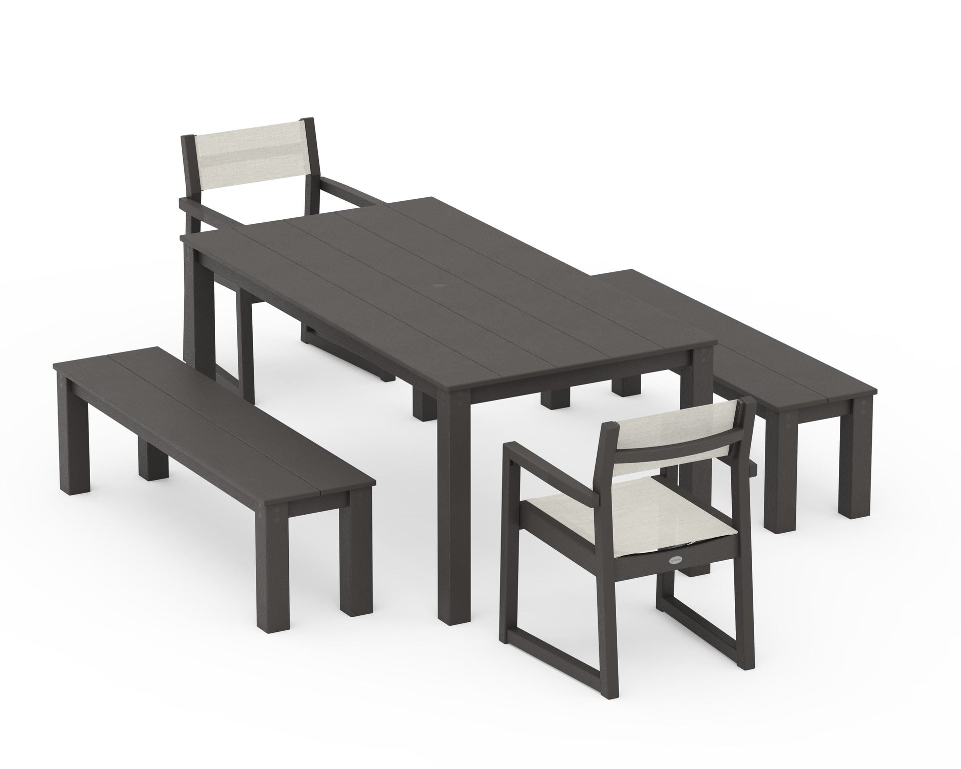 EDGE Sling Arm Chair 5-Piece Parsons Dining Set with Benches