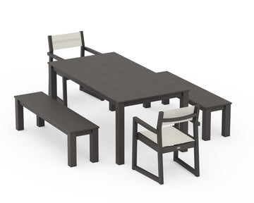 EDGE Sling Arm Chair 5-Piece Parsons Dining Set with Benches