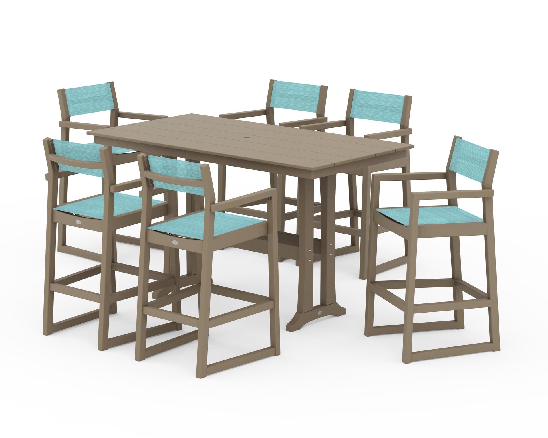 EDGE Sling Arm Chair 7-Piece Farmhouse Bar Set with Trestle Legs