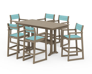 EDGE Sling Arm Chair 7-Piece Farmhouse Bar Set with Trestle Legs