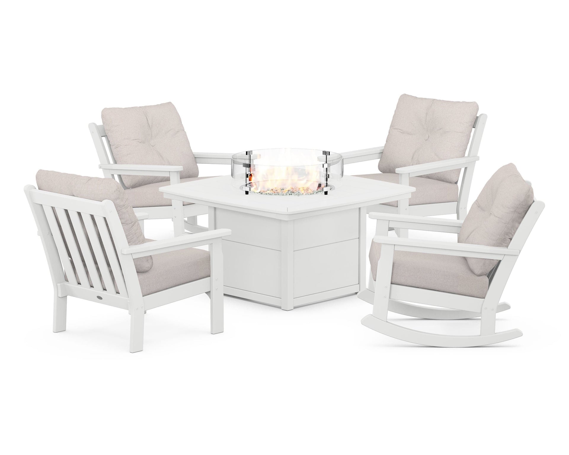 Vineyard 5-Piece Deep Seating Rocking Chair Conversation Set with Fire Pit Table