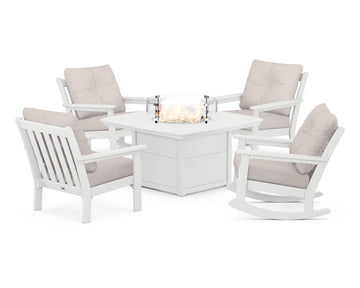 Vineyard 5-Piece Deep Seating Rocking Chair Conversation Set with Fire Pit Table