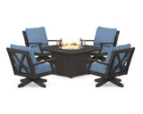 Braxton 5-Piece Deep Seating Swivel Conversation Set with Fire Pit Table