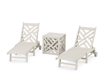 Chippendale 3-Piece Chaise Set with Wheels and Umbrella Stand Accent Table