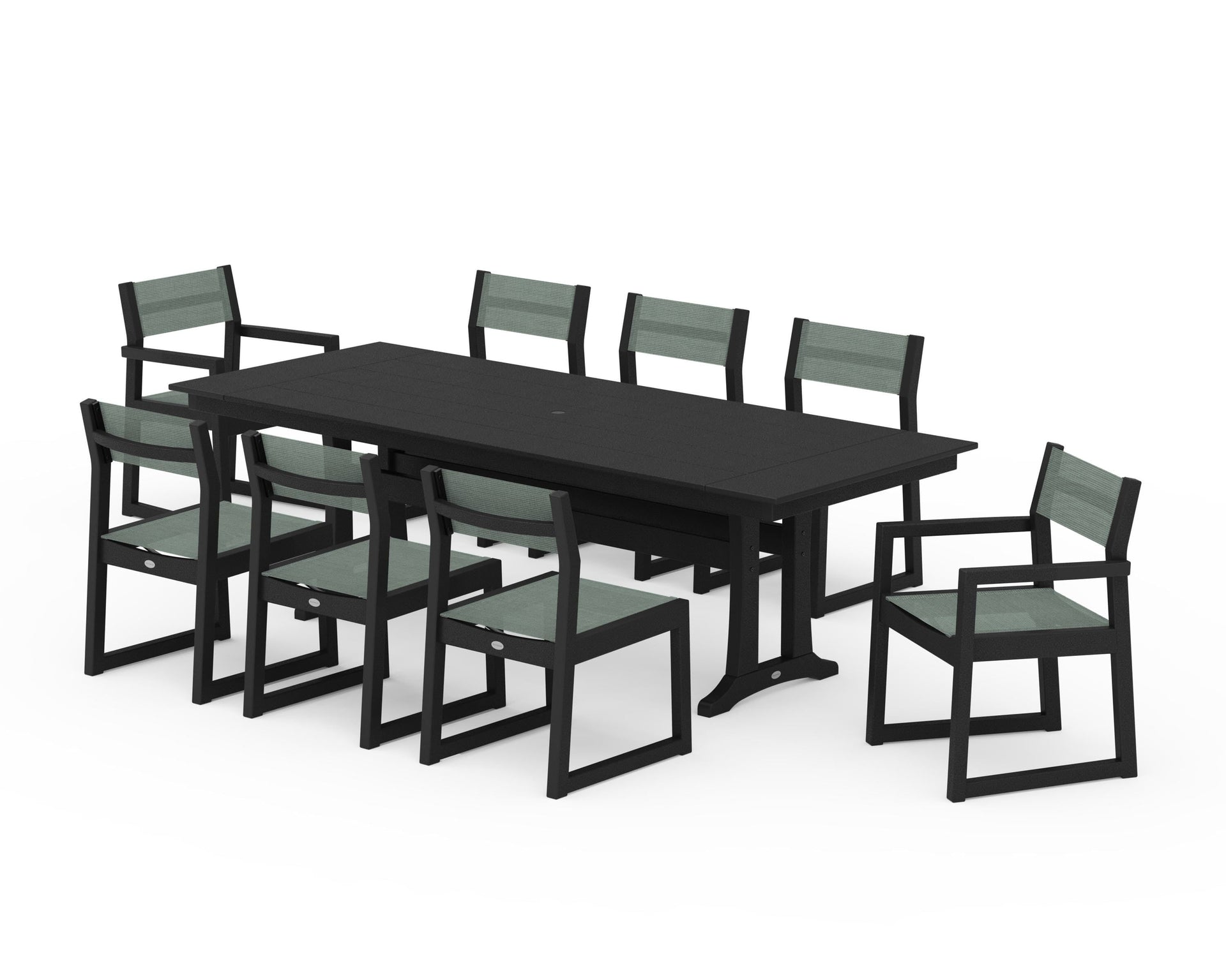 EDGE Sling 9-Piece Farmhouse Trestle Dining Set