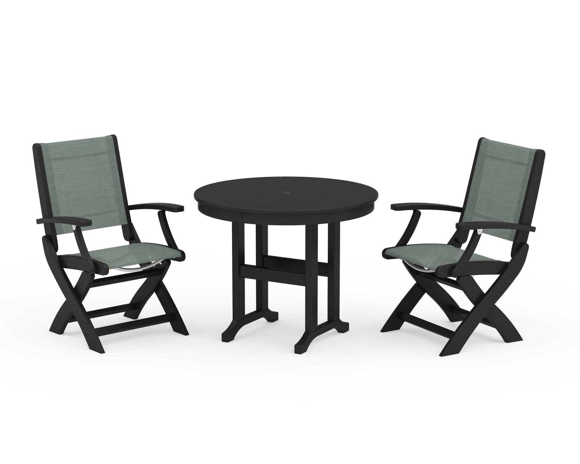 Coastal Folding Chair 3-Piece Round Dining Set