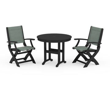 Coastal Folding Chair 3-Piece Round Dining Set