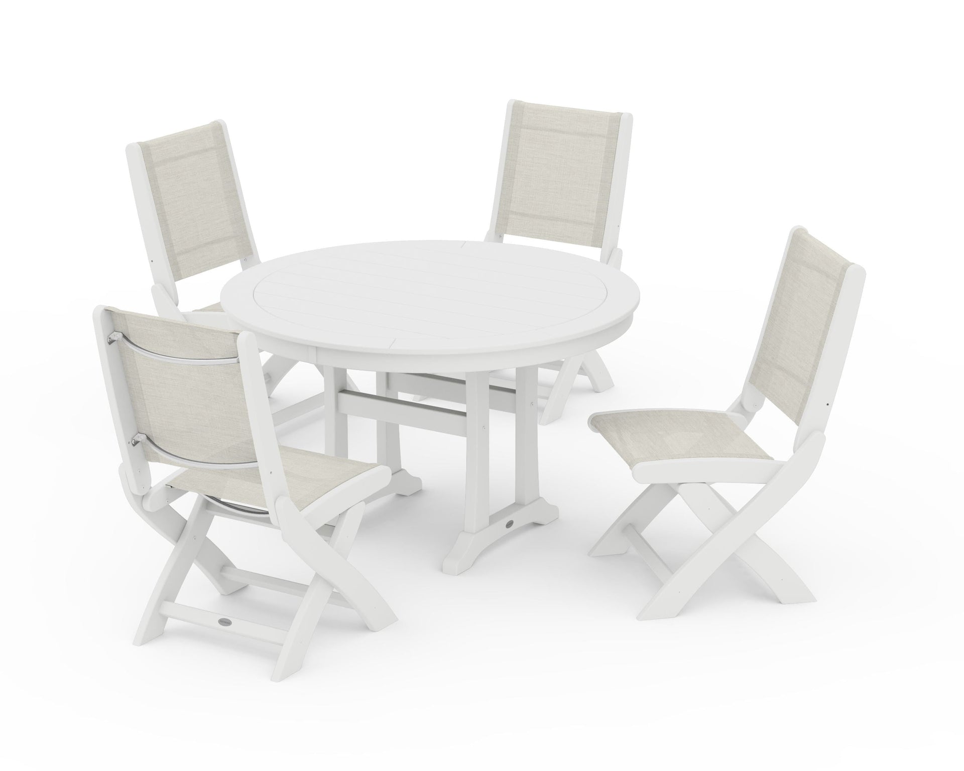 Coastal Folding Side Chair 5-Piece Round Dining Set With Trestle Legs