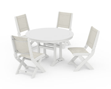 Coastal Folding Side Chair 5-Piece Round Dining Set With Trestle Legs