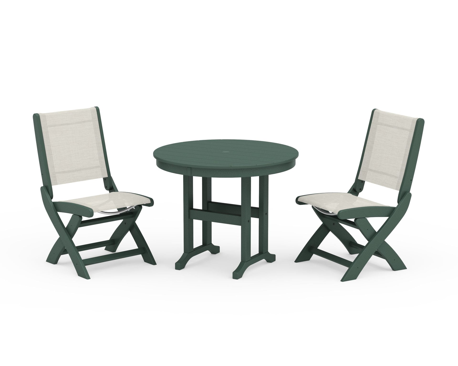 Coastal Folding Side Chair 3-Piece Round Dining Set