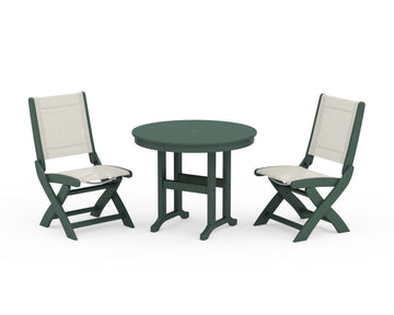 Coastal Folding Side Chair 3-Piece Round Dining Set