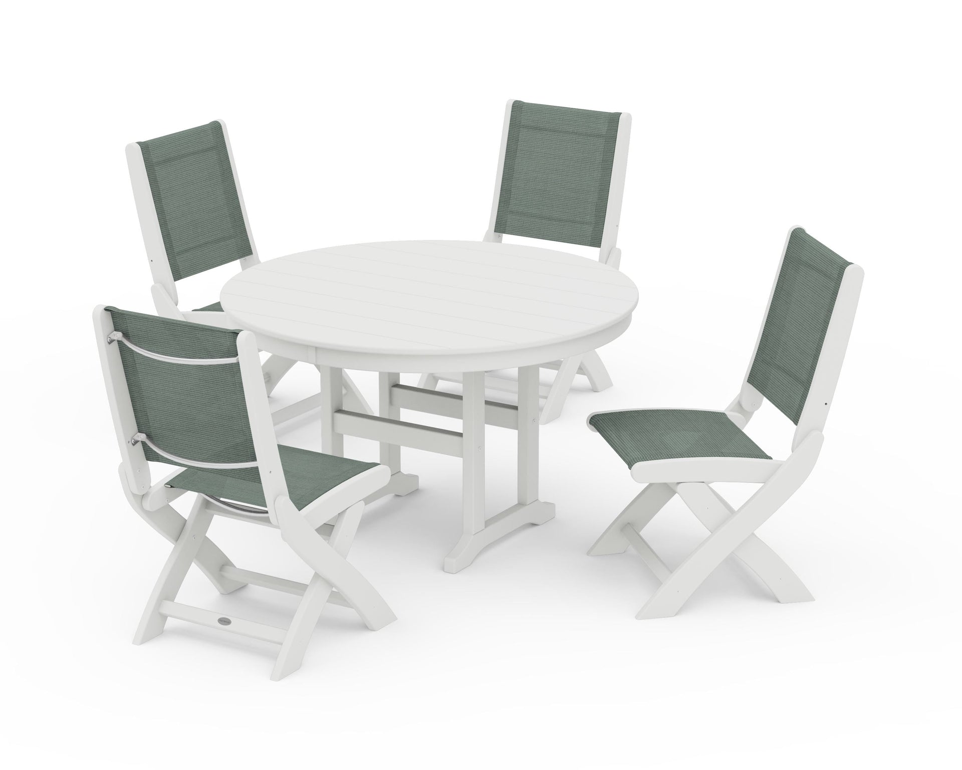 Coastal Folding Side Chair 5-Piece Round Dining Set