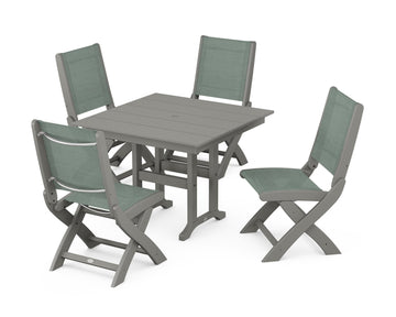 Coastal Folding Side Chair 5-Piece Farmhouse Dining Set
