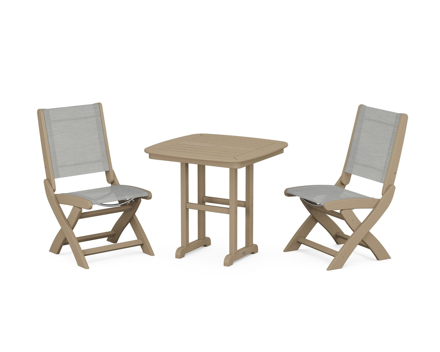 Coastal Folding Side Chair 3-Piece Dining Set