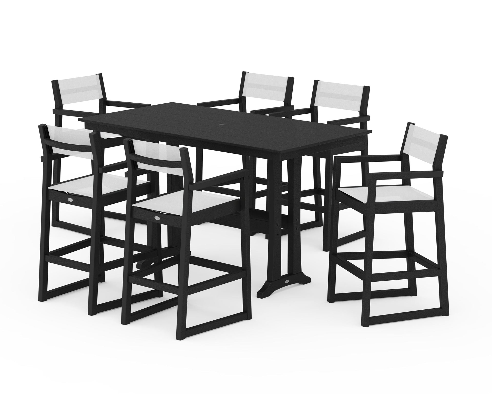 EDGE Sling Arm Chair 7-Piece Farmhouse Bar Set with Trestle Legs