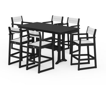 EDGE Sling Arm Chair 7-Piece Farmhouse Bar Set with Trestle Legs