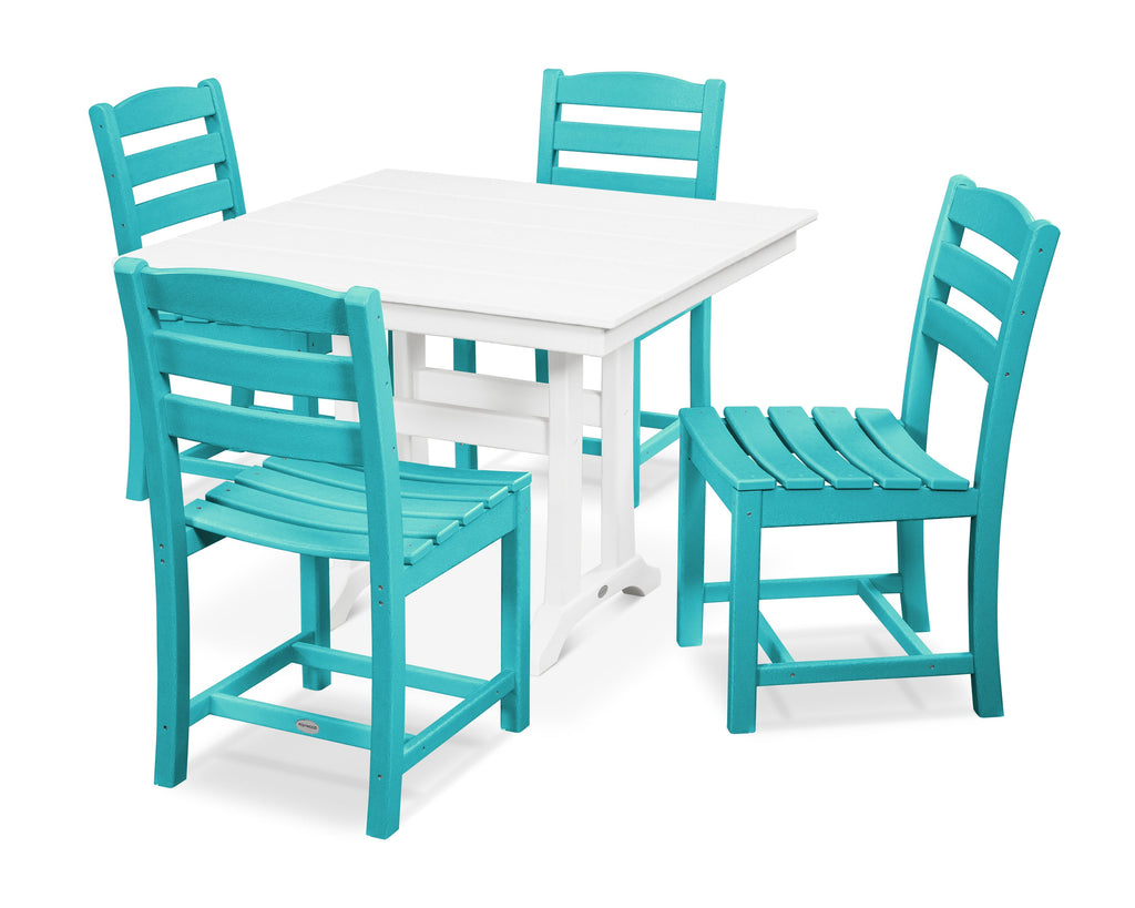 La Casa Café 5-Piece Farmhouse Trestle Side Chair Dining Set