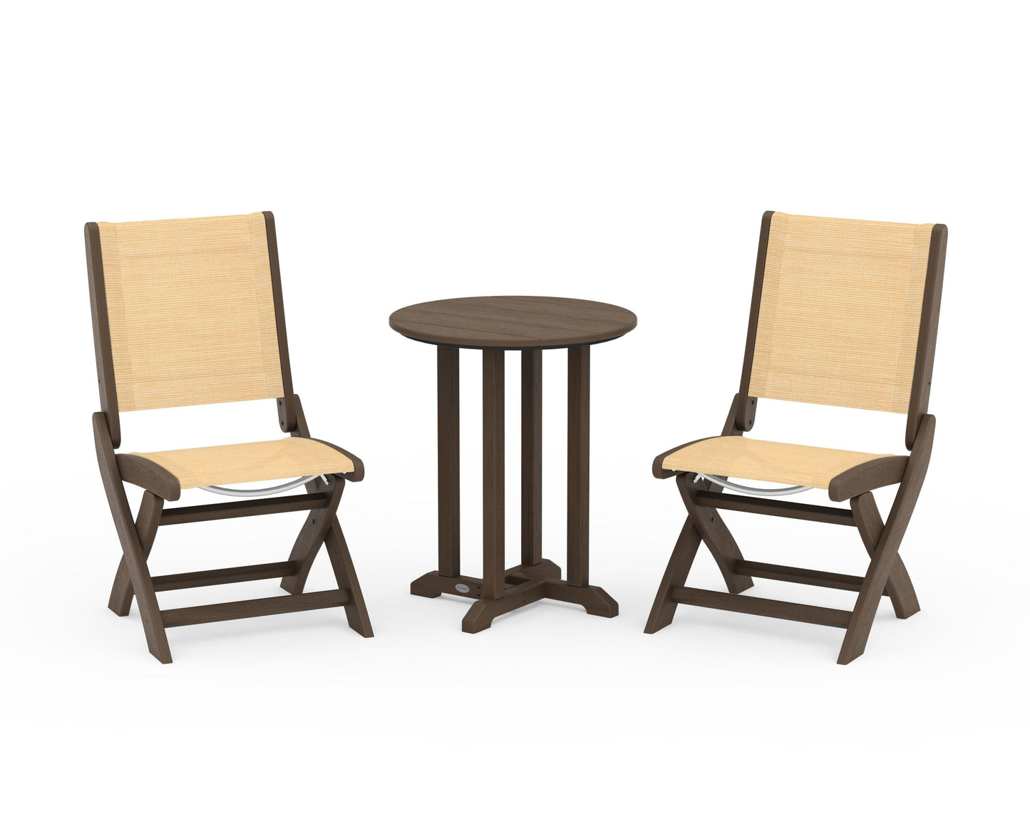 Coastal Folding Side Chair 3-Piece Round Bistro Dining Set