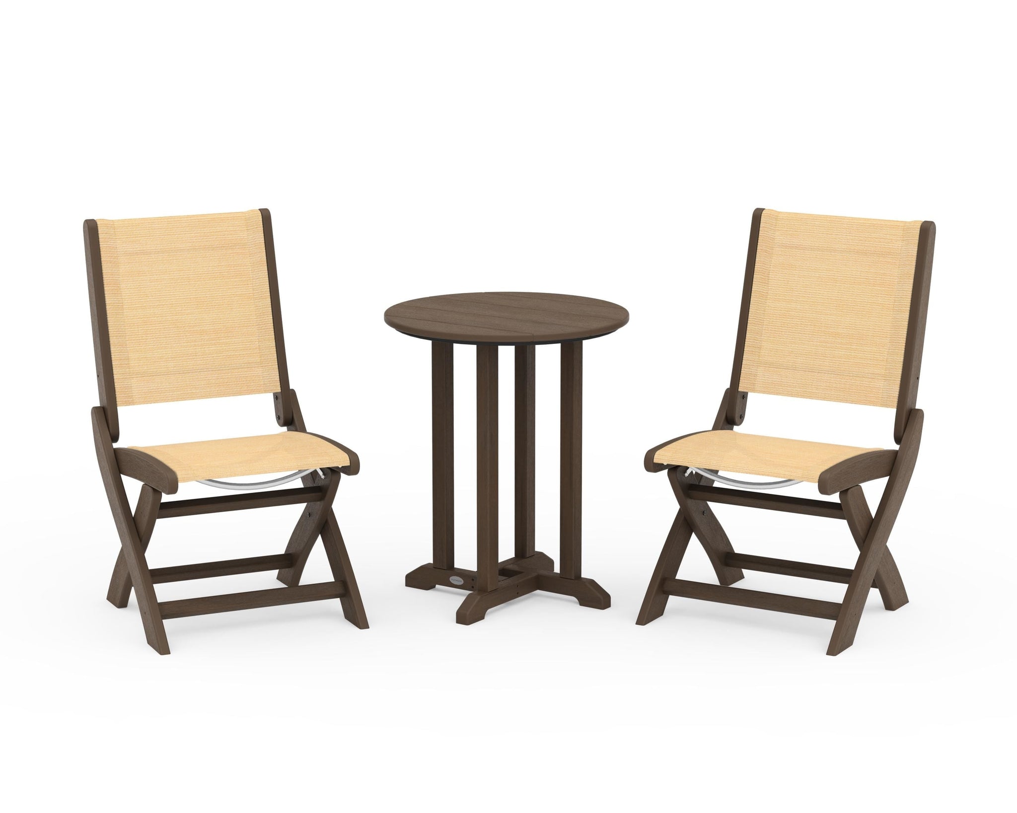 Coastal Folding Side Chair 3-Piece Round Bistro Dining Set
