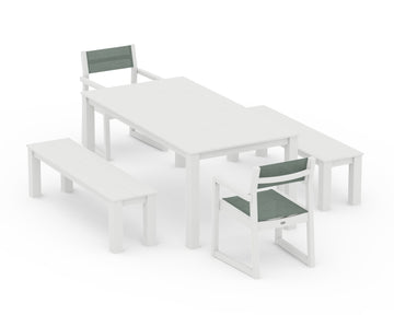 EDGE Sling Arm Chair 5-Piece Parsons Dining Set with Benches