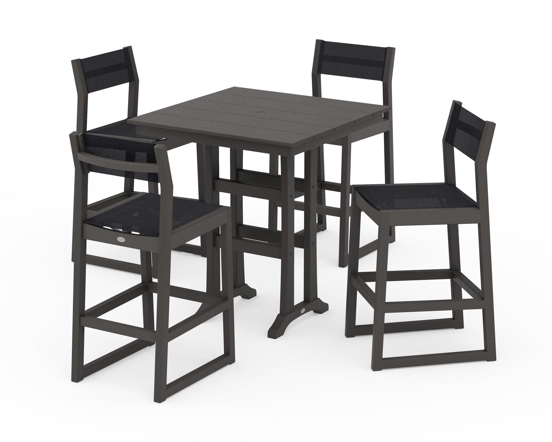 EDGE Sling Arm Chair 5-Piece Farmhouse Bar Set with Trestle Legs