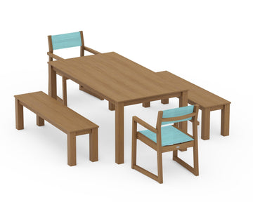 EDGE Sling Arm Chair 5-Piece Parsons Dining Set with Benches