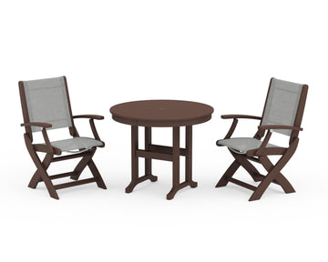 Coastal Folding Chair 3-Piece Round Dining Set