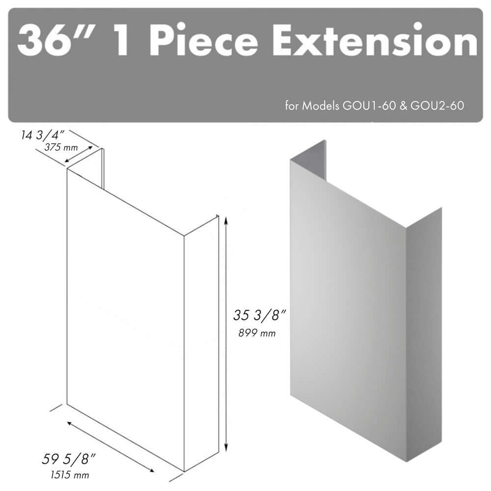 ZLINE 36 in. Chimney Extension for 60 in. Under Cabinet Outdoor Grill Hood (1PEXT-GOU60-36)