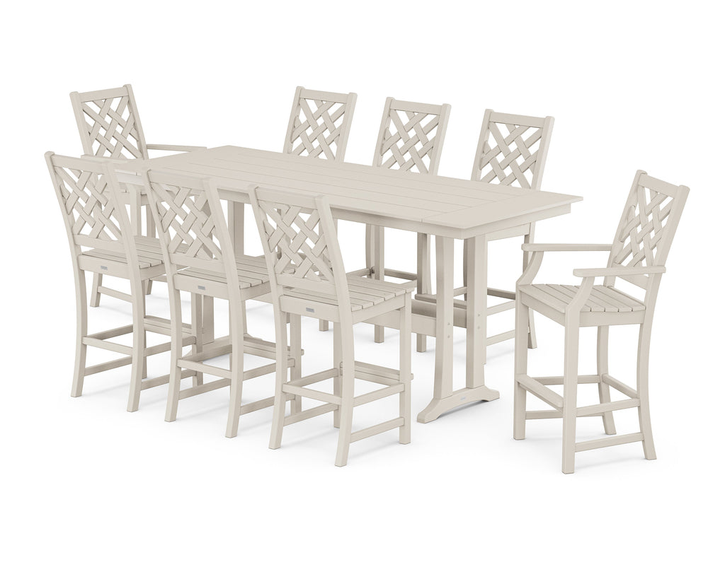Wovendale 9-Piece Farmhouse Bar Set with Trestle Legs