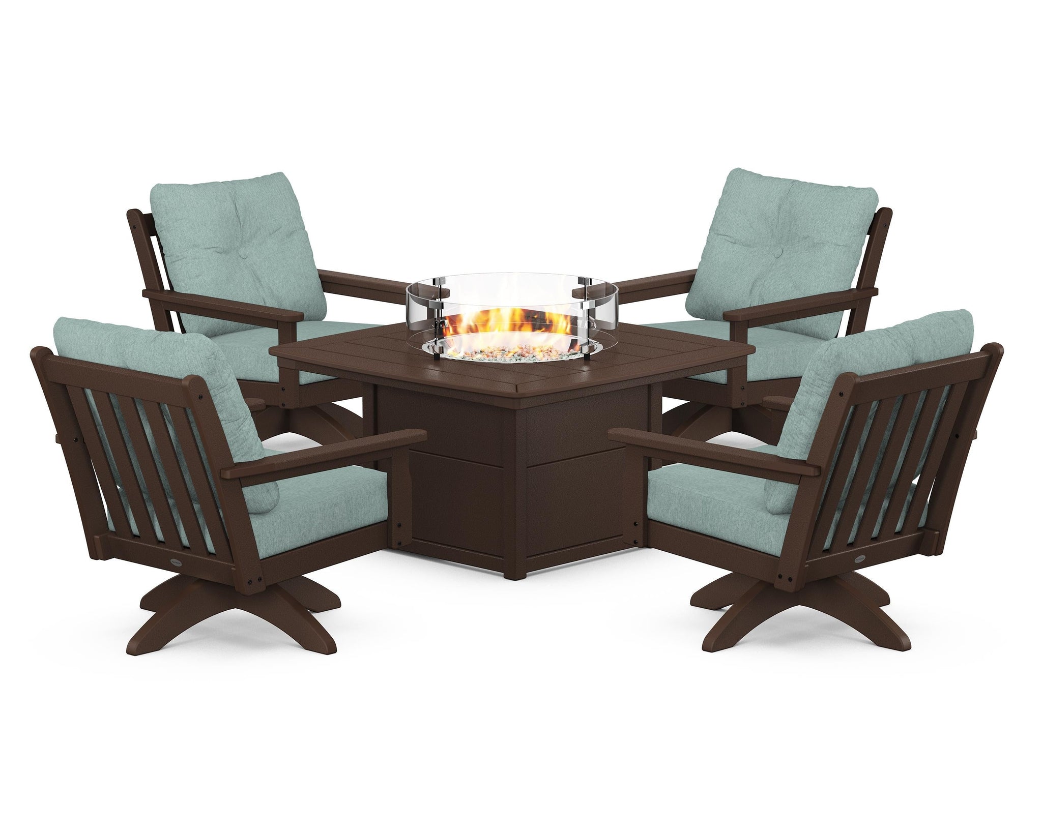 Vineyard 5-Piece Deep Seating Swivel Conversation Set with Fire Pit Table