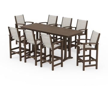 Coastal 9-Piece Farmhouse Bar Set with Trestle Legs