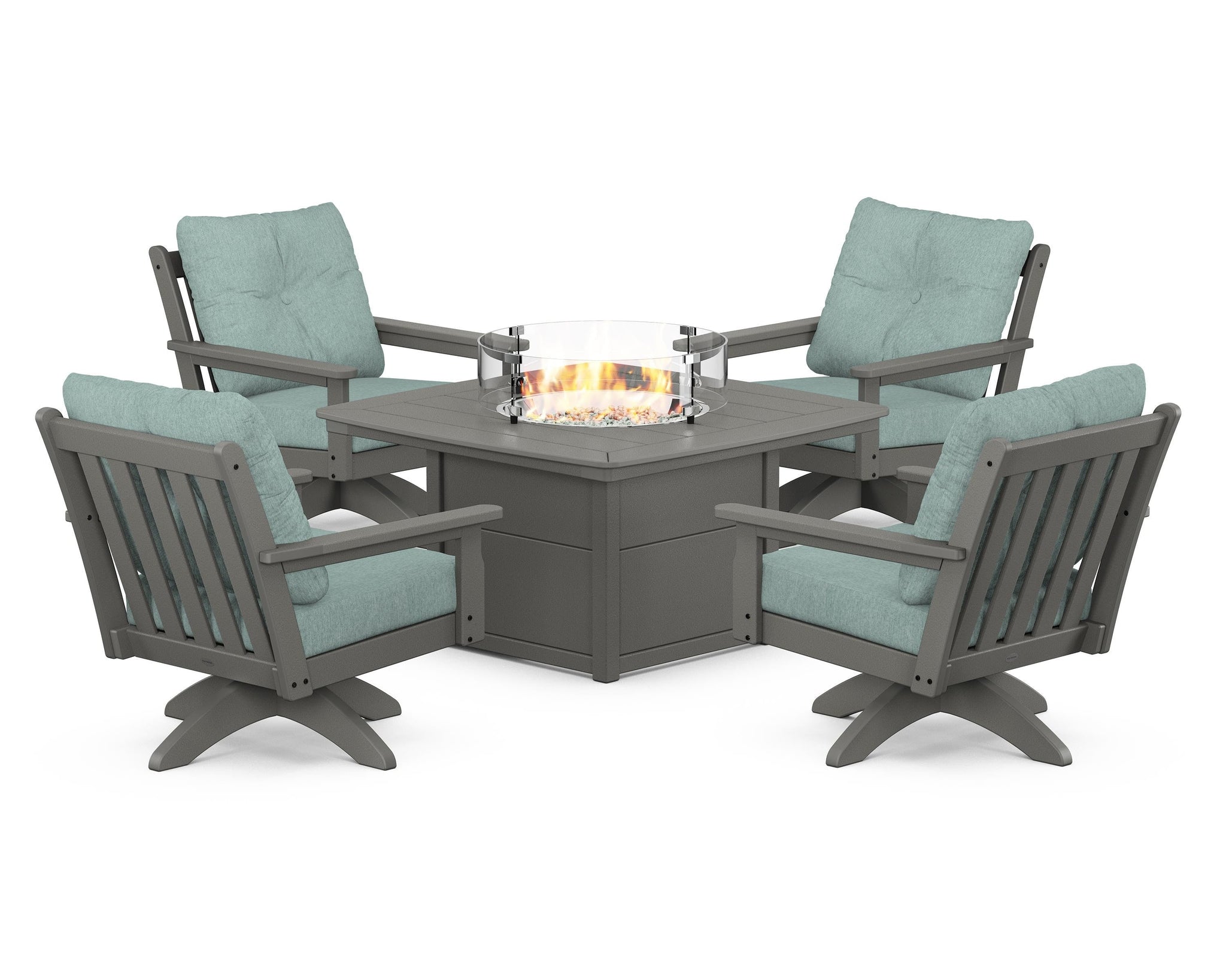 Vineyard 5-Piece Deep Seating Swivel Conversation Set with Fire Pit Table