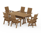 Modern Adirondack Swivel Chair 7-Piece Dining Set with Trestle Legs