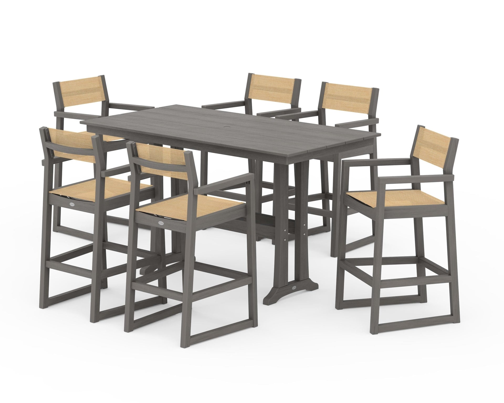 EDGE Sling Arm Chair 7-Piece Farmhouse Bar Set with Trestle Legs