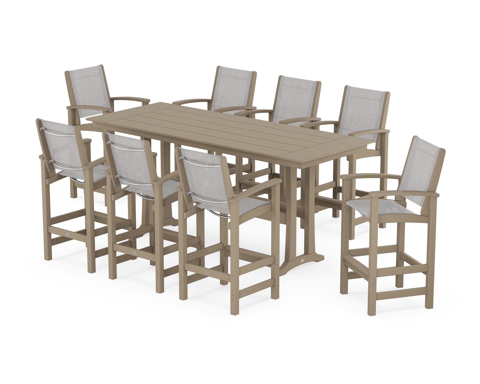Coastal 9-Piece Farmhouse Bar Set with Trestle Legs