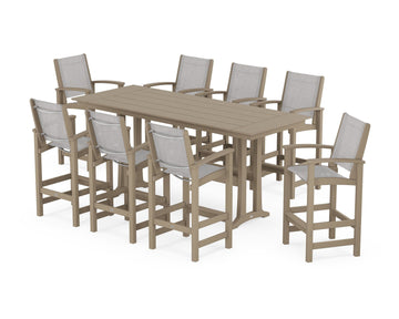 Coastal 9-Piece Farmhouse Bar Set with Trestle Legs