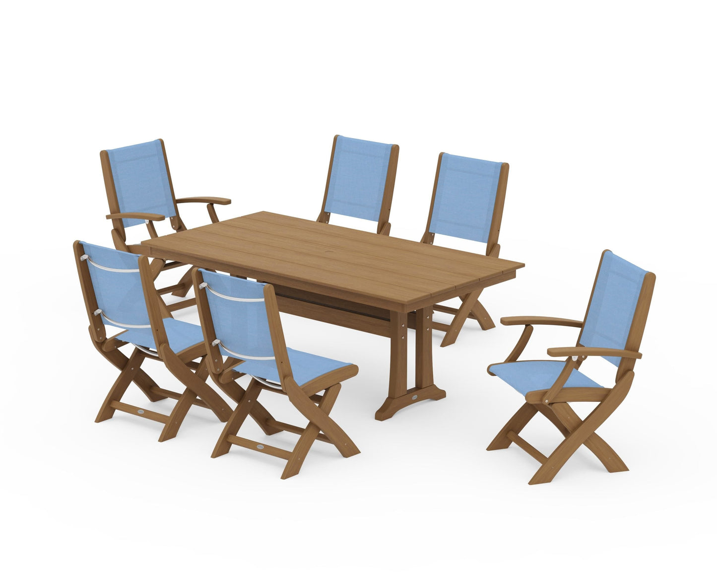 Coastal Folding Chair 7-Piece Farmhouse Dining Set with Trestle Legs