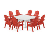 Vineyard Curveback Adirondack 9-Piece Square Farmhouse Dining Set with Trestle Legs