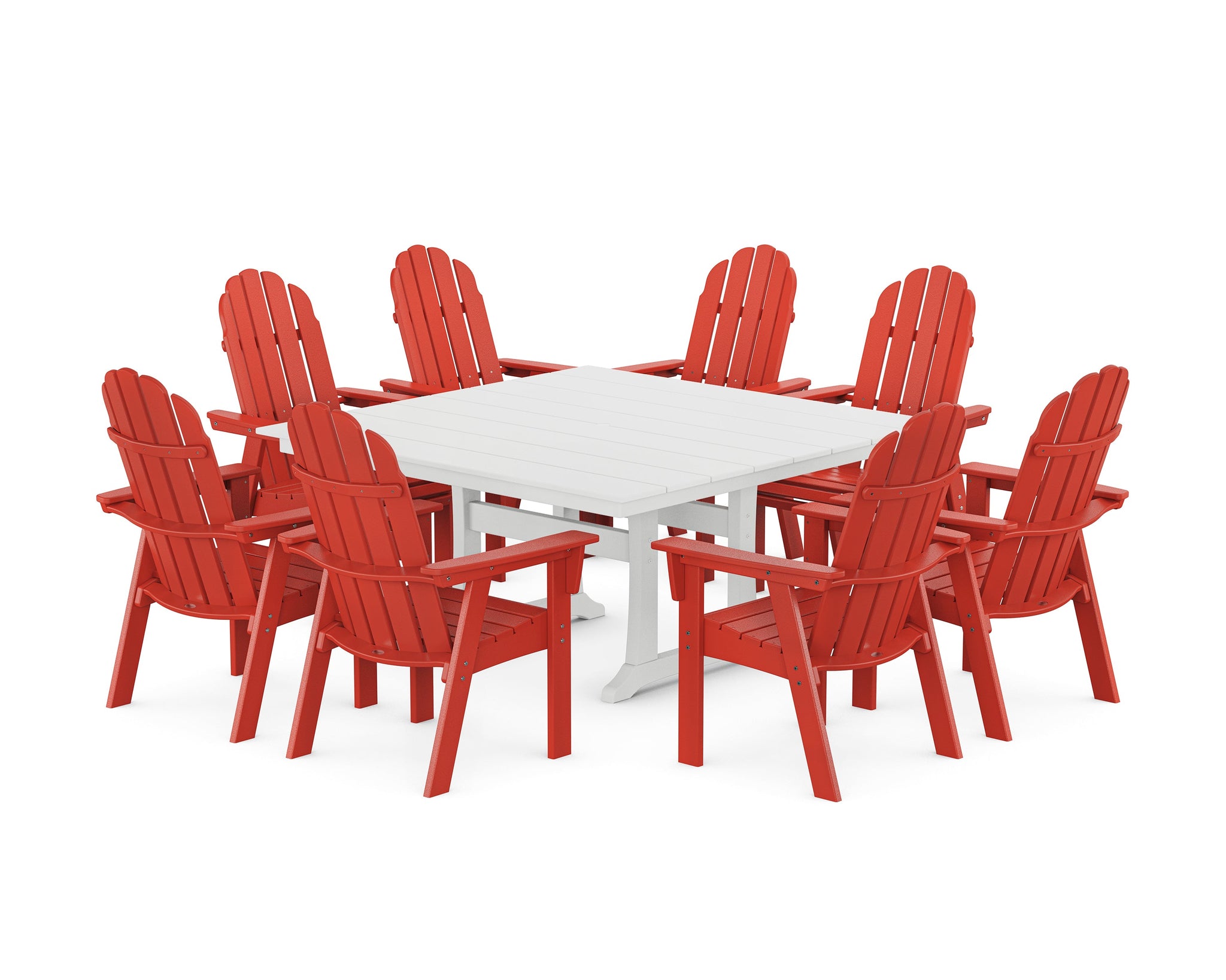Vineyard Curveback Adirondack 9-Piece Square Farmhouse Dining Set with Trestle Legs