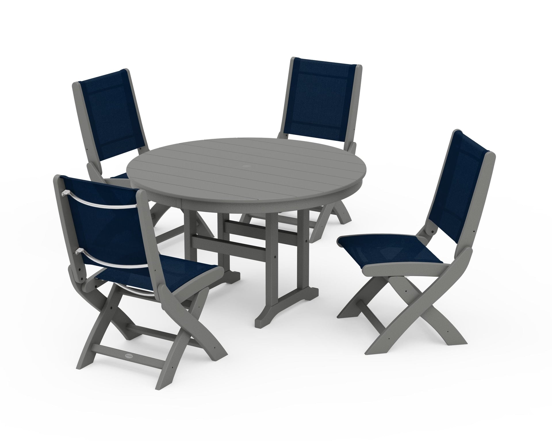 Coastal Folding Side Chair 5-Piece Round Dining Set
