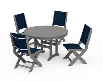 Coastal Folding Side Chair 5-Piece Round Dining Set