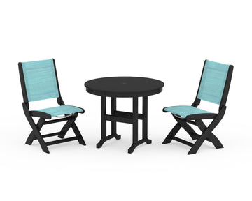 Coastal Folding Side Chair 3-Piece Round Dining Set