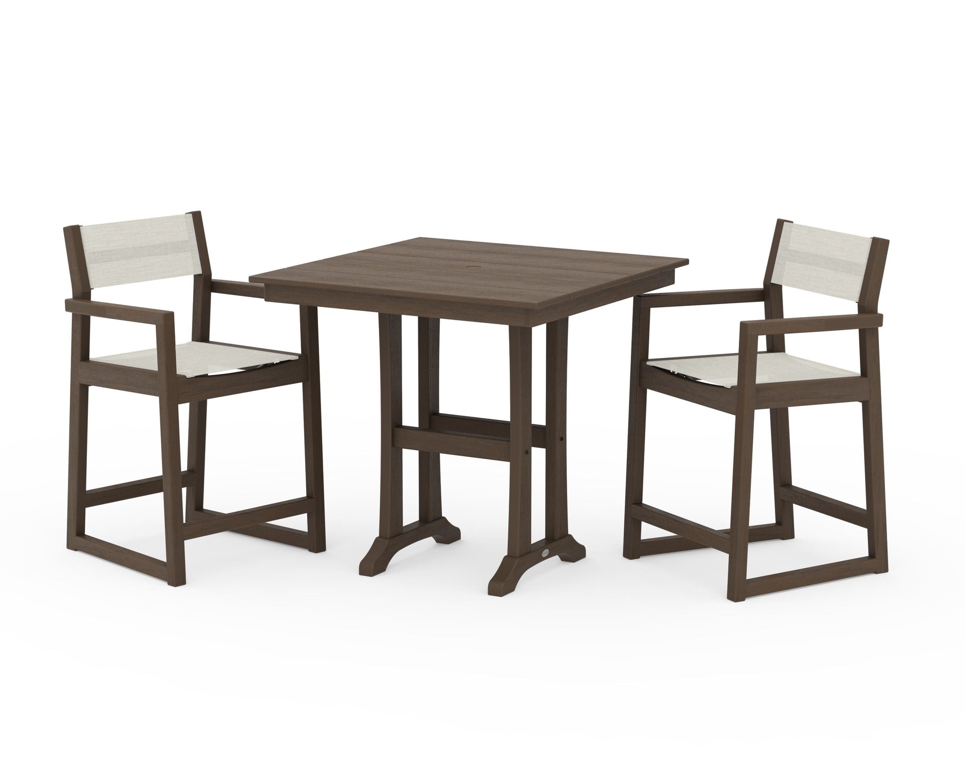 EDGE Sling Arm Chair 3-Piece Farmhouse Counter Set with Trestle Legs