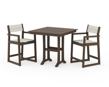 EDGE Sling Arm Chair 3-Piece Farmhouse Counter Set with Trestle Legs