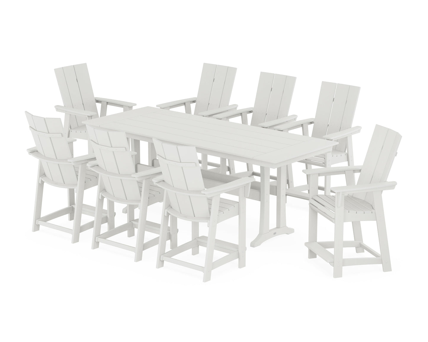 Modern Curveback Adirondack 9-Piece Farmhouse Counter Set with Trestle Legs