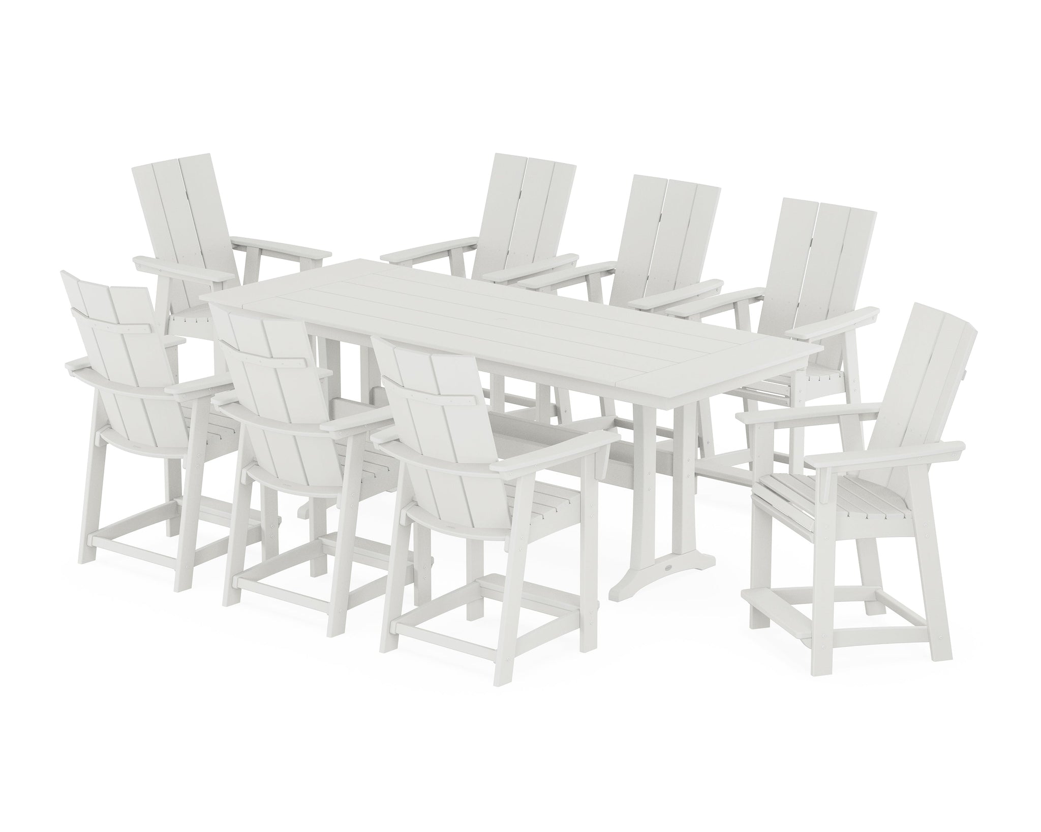 Modern Curveback Adirondack 9-Piece Farmhouse Counter Set with Trestle Legs