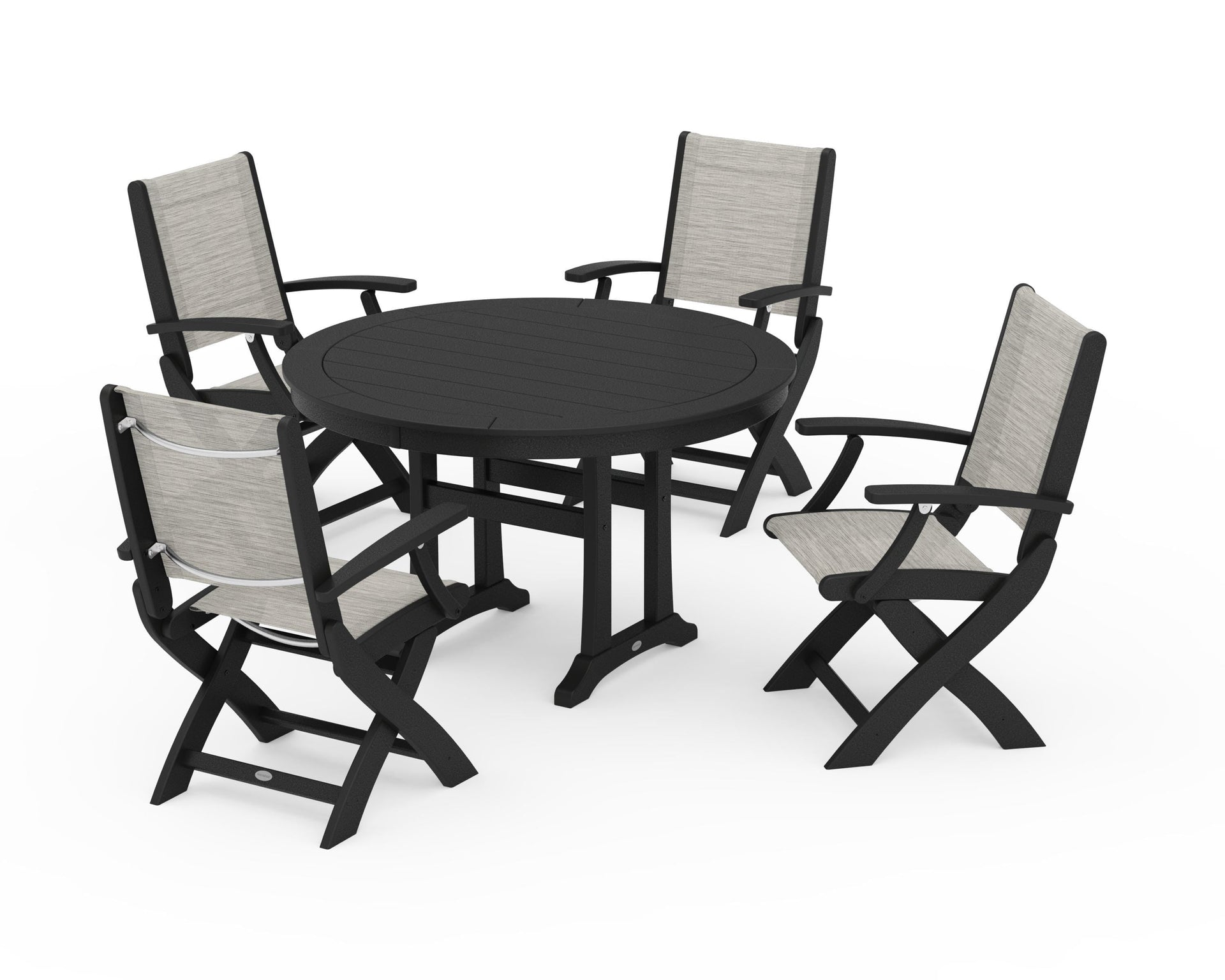 Coastal Folding Chair 5-Piece Round Dining Set with Trestle Legs