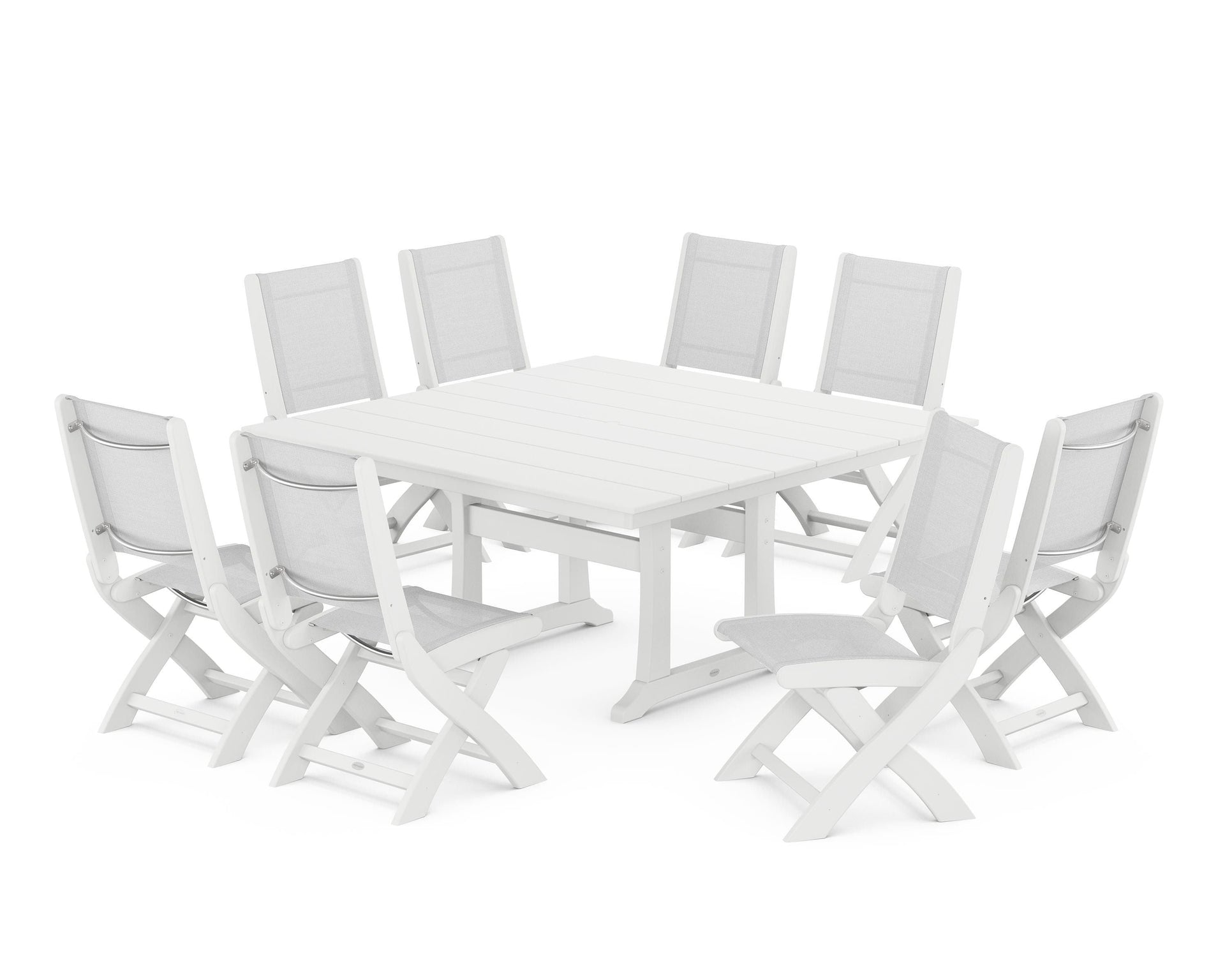 Coastal Folding Side Chair 9-Piece Farmhouse Dining Set