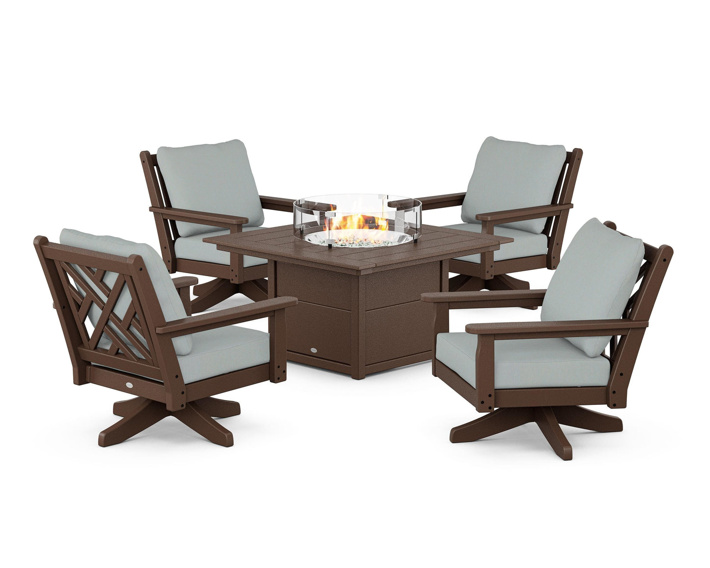 Chippendale 5-Piece Deep Seating Swivel Conversation Set with Fire Pit Table